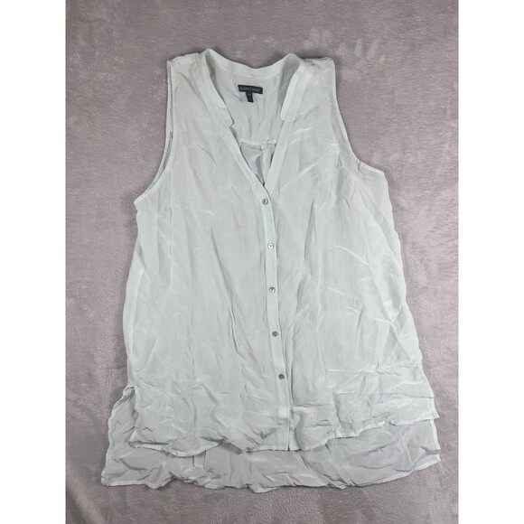 Eileen Fisher V-Neck Mandarin Collar Tank Blouse 100% Silk Sheer Artsy Boho L - Picture 1 of 11